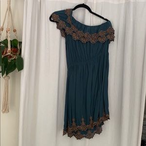 One-Shoulder Teal Dress